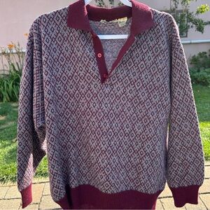 Vintage Made In Italy Burgundy Patterned Men's Sweater